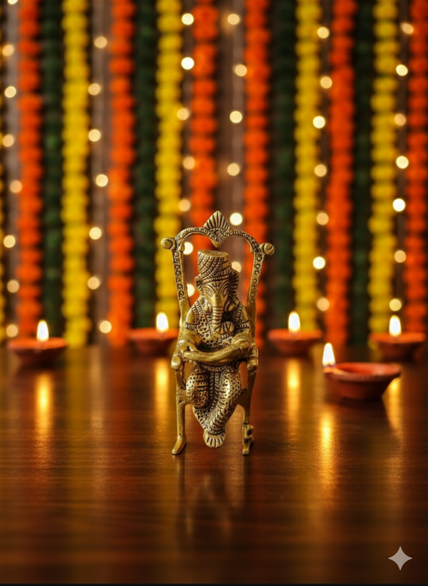 Metal Ganpati on Chair – divine grace in elegant form.