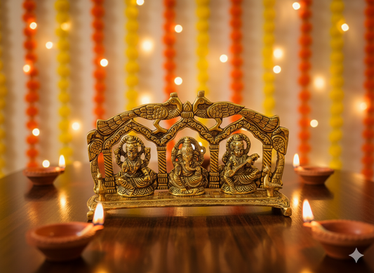 Metal Trio Statues – Lakshmi, Ganesh & Saraswati for prosperity and grace