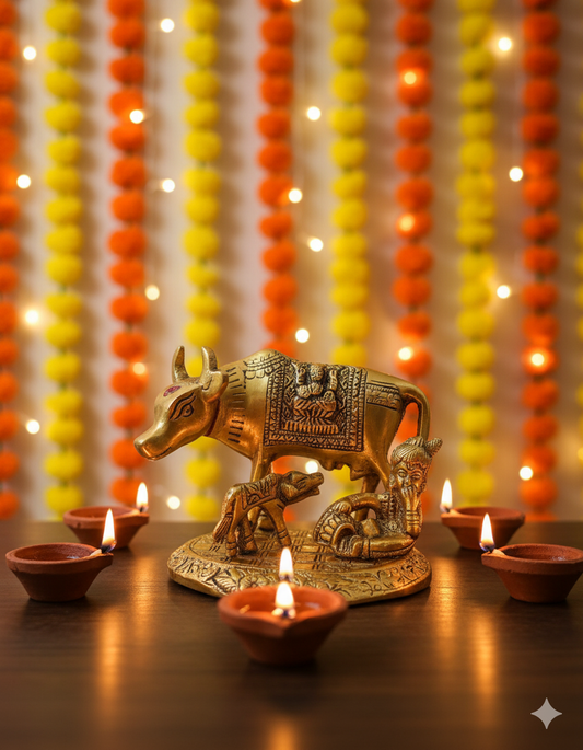 Metal Kamdhenu with Bell – auspicious elegance for your home.